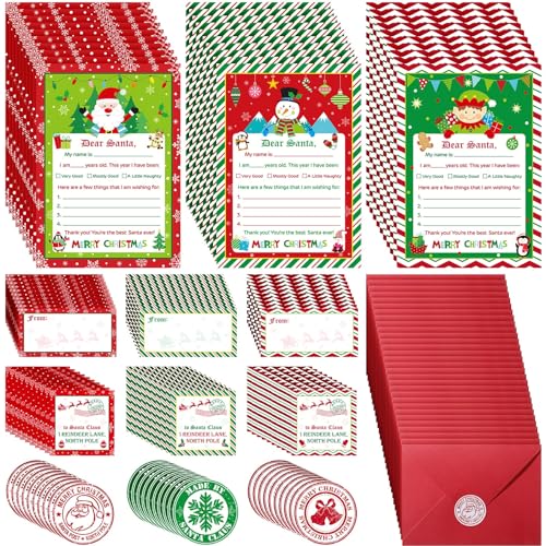 300 Pcs Christmas Letter to Santa Writing Kit with Envelopes & Stickers - Classic Variation