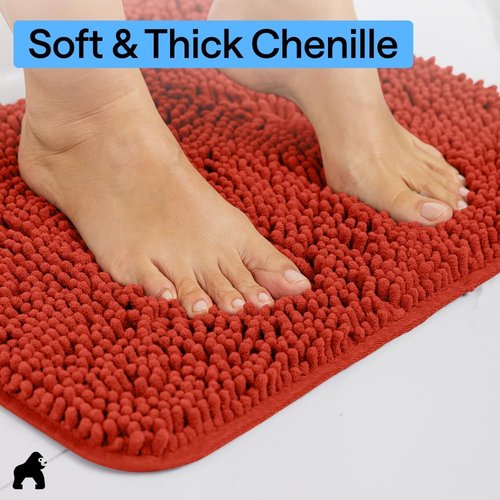 GORILLA GRIP Bath Rug Mat - Soft Absorbent Chenille | Quick Dry Microfiber, 44x26, Sunset Orange