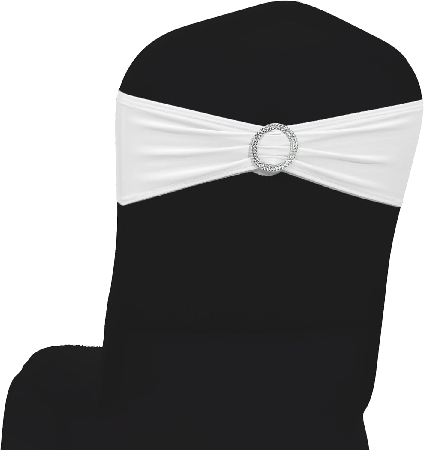 MDS Premium Stretch Spandex Chair Sashes - Pack of 50 Universal Bow Covers for Weddings & Events | White