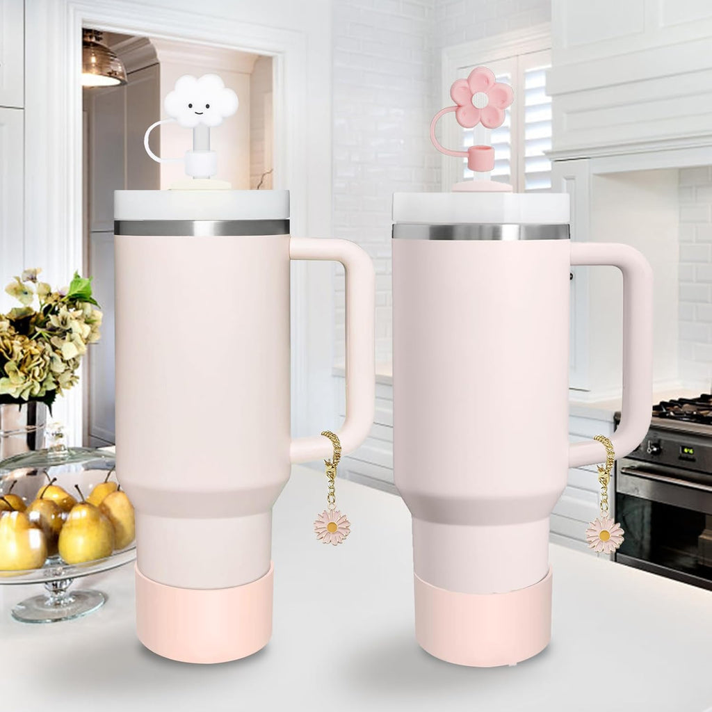 Stanley Cup Accessories Set - 2 Straw Covers, 1 Spill-Proof Stopper & 1 Butterfly Charm | Fits 40 & 30 Oz Tumblers (Rose Quartz)