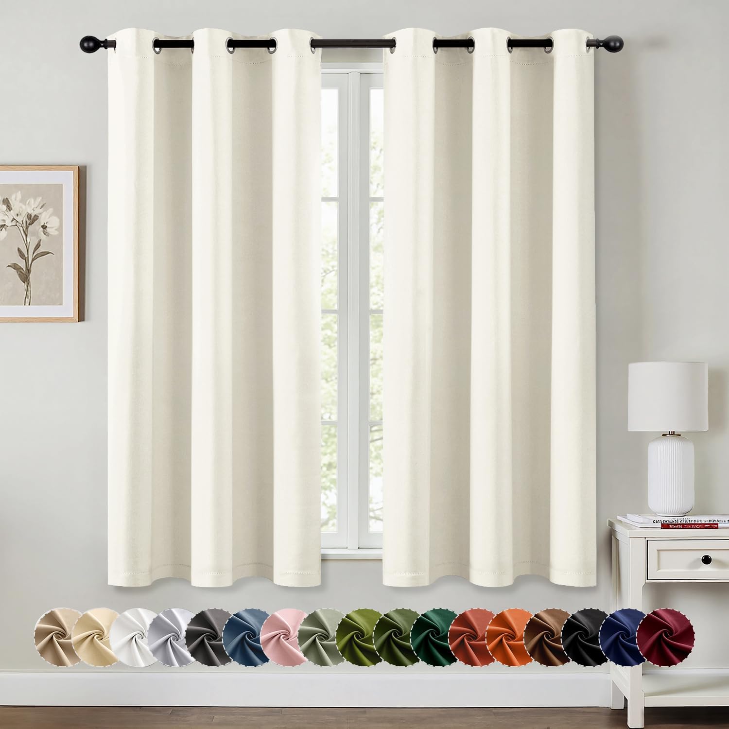 MIULEE Cream Blackout Curtains - Thermal Insulated Room Darkening Drapes | 63-Inch Grommet Panels