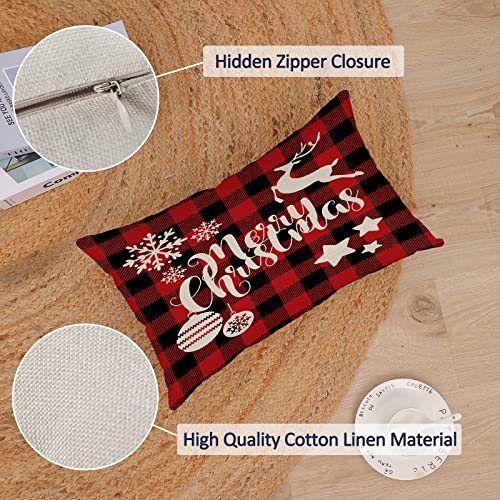 Neatee Living Christmas Pillow Covers, 12x20 Inch Set of 4, Cotton Linen
