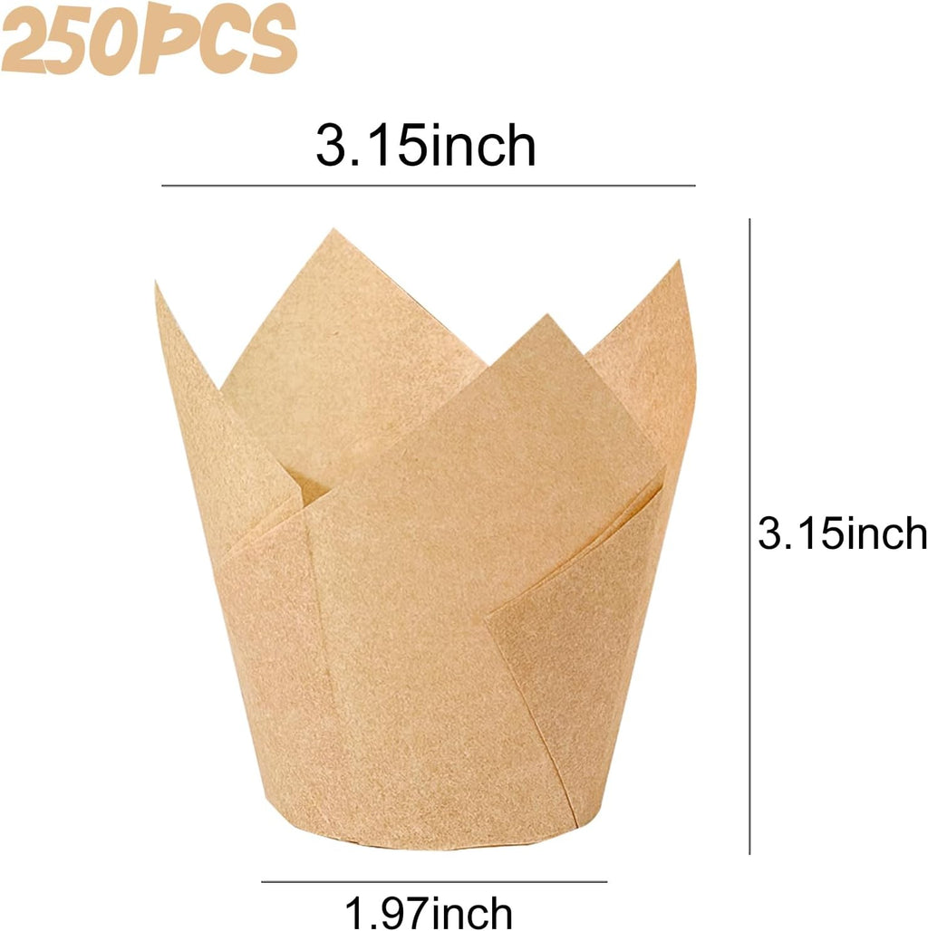 Regine Switzerland Tulip Cupcake Liners - 250 Pcs Parchment Paper Muffin Liners for Baking | Natural Color