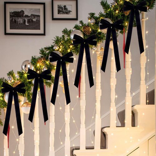 JOICEE Black Velvet Bows - 15 Pcs 5in x 12in Rustic Christmas Tree & Wreath Decor
