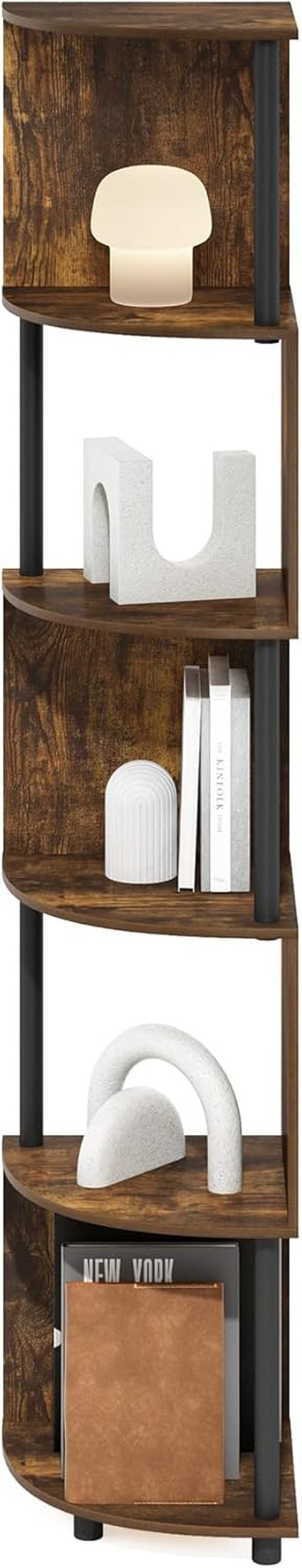 Furinno ECON Corner Shelf - 5-Tier Zigzag Book Shelf for Stylish Organization | Amber Pine Finish