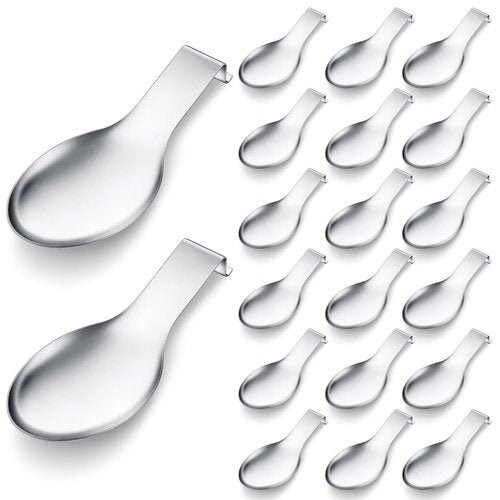 Nuanchu 20 Pcs Stainless Steel Spoon Rest Spatula Ladle Holder Spoon for Stove Top Heavy Duty Spatula Holder for Countertop Dishwasher Safe Utensil Rest for Kitchen, 3.8 x 9.6" (Silver)