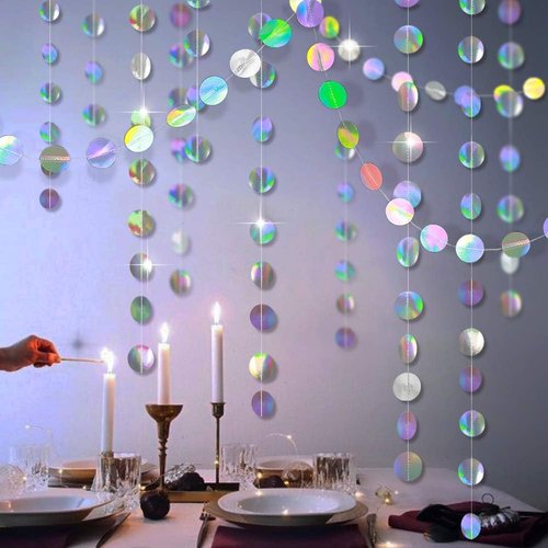 Cheerland Iridescent Party Decorations - Holographic Circle Garlands for Disco Theme Events | Birthday & Graduation Decor