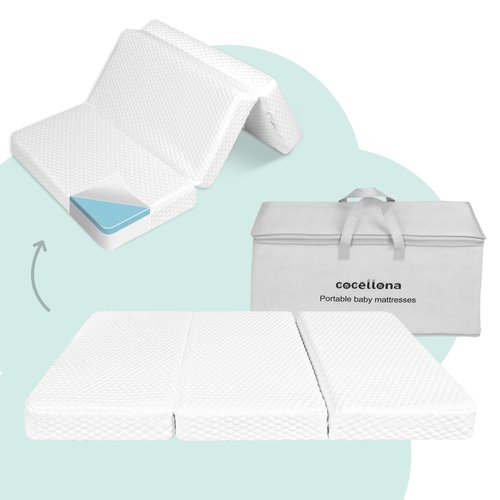 Cocellona Pack and Play Mattress, 38x26 Trifold Pack N Play Mattresses with Travel Bag, Dual-Firmness Memory Foam Foldable Portable Baby Mattress for Pack n Play