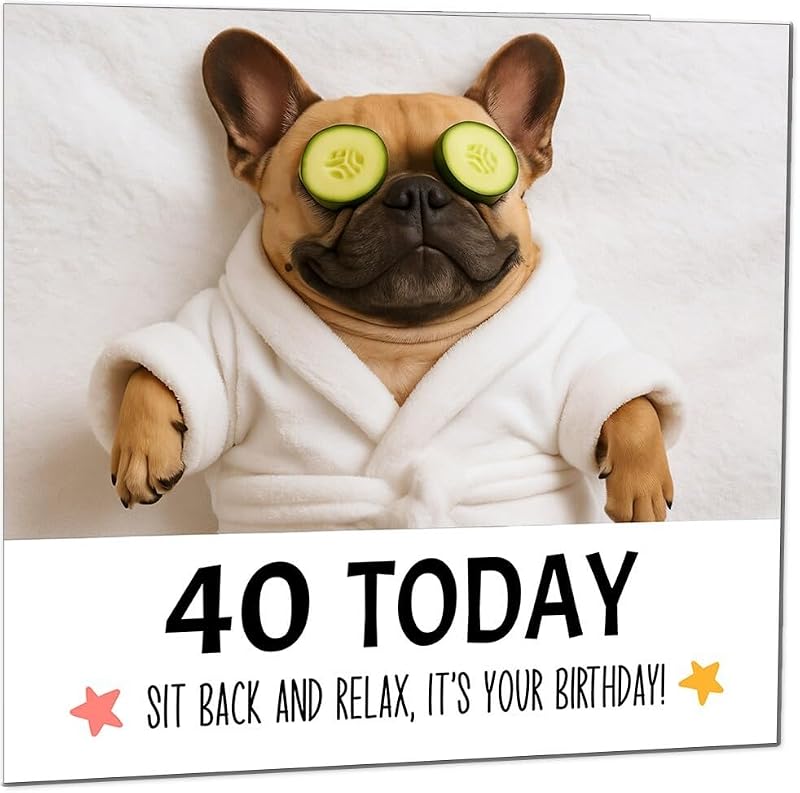 Funny French Bulldog 40th Birthday Card with Purple Envelope