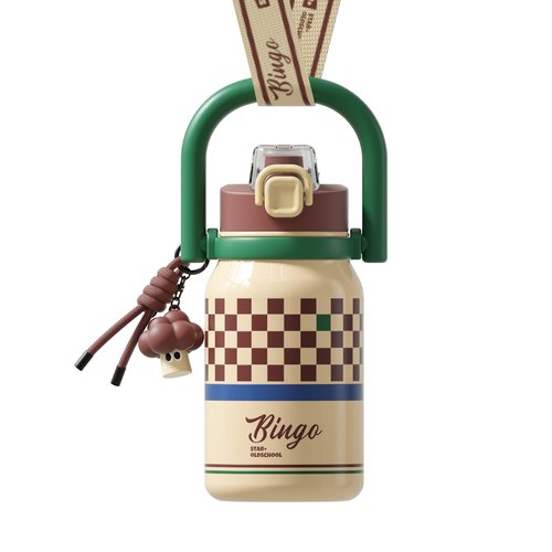 Sidagar 32 oz Insulated Water Bottle for Women with Straw & Handle, 316L Medical Grade Stainless Steel Vacuum Tumbler, Aesthetic Retro Checkerboard Flask for School & Outdoor, Preppy Cream Yellow