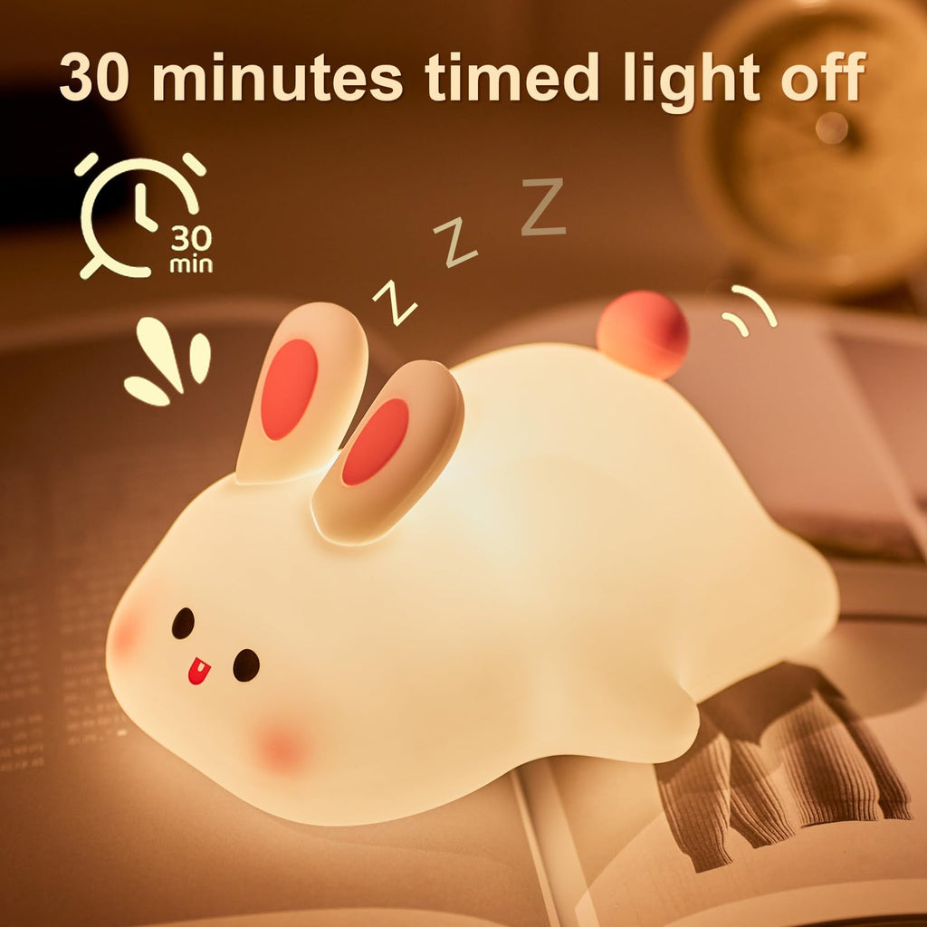 Beszeith Big Face Rabbit Silicone Night Light for Kids,Cute Animal Lamp, Easter Rabbit,Gifts Dimmable Light up Bunny, Nursery Night lamp,Rechargeable Bunny Nightlight, Bedside Lamp for Breastfeeding