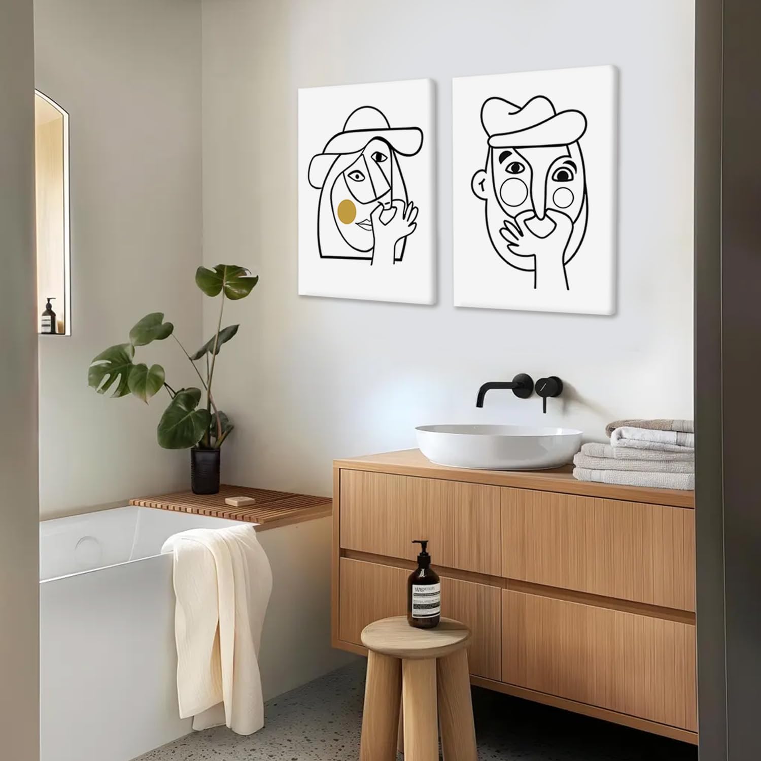 RUURUU Framed Black and White Bathroom Canvas Art - Modern Abstract Prints for Guest Toilets | 12x16 Inches