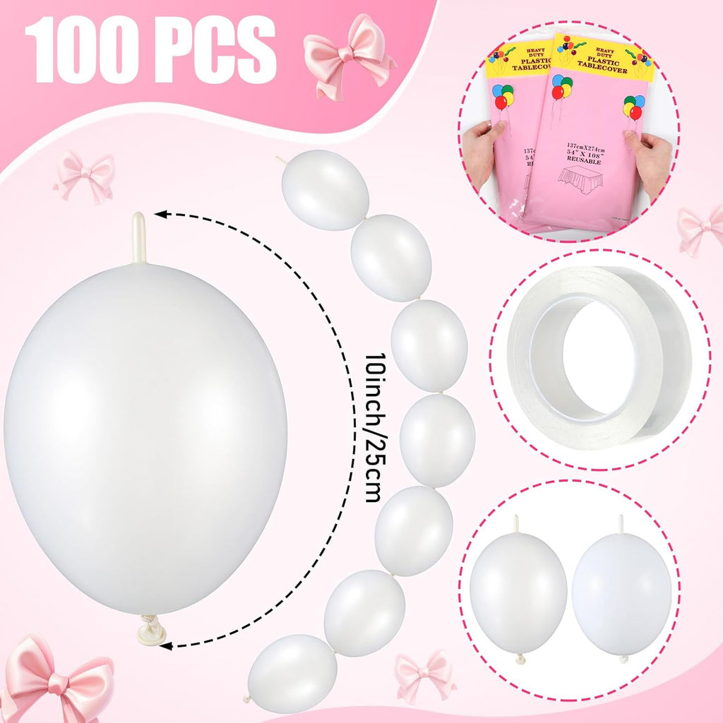 Pink Bow Birthday Decorations Set - 4 DIY Giant Wall Bows & 100 Link Balloons for Parties