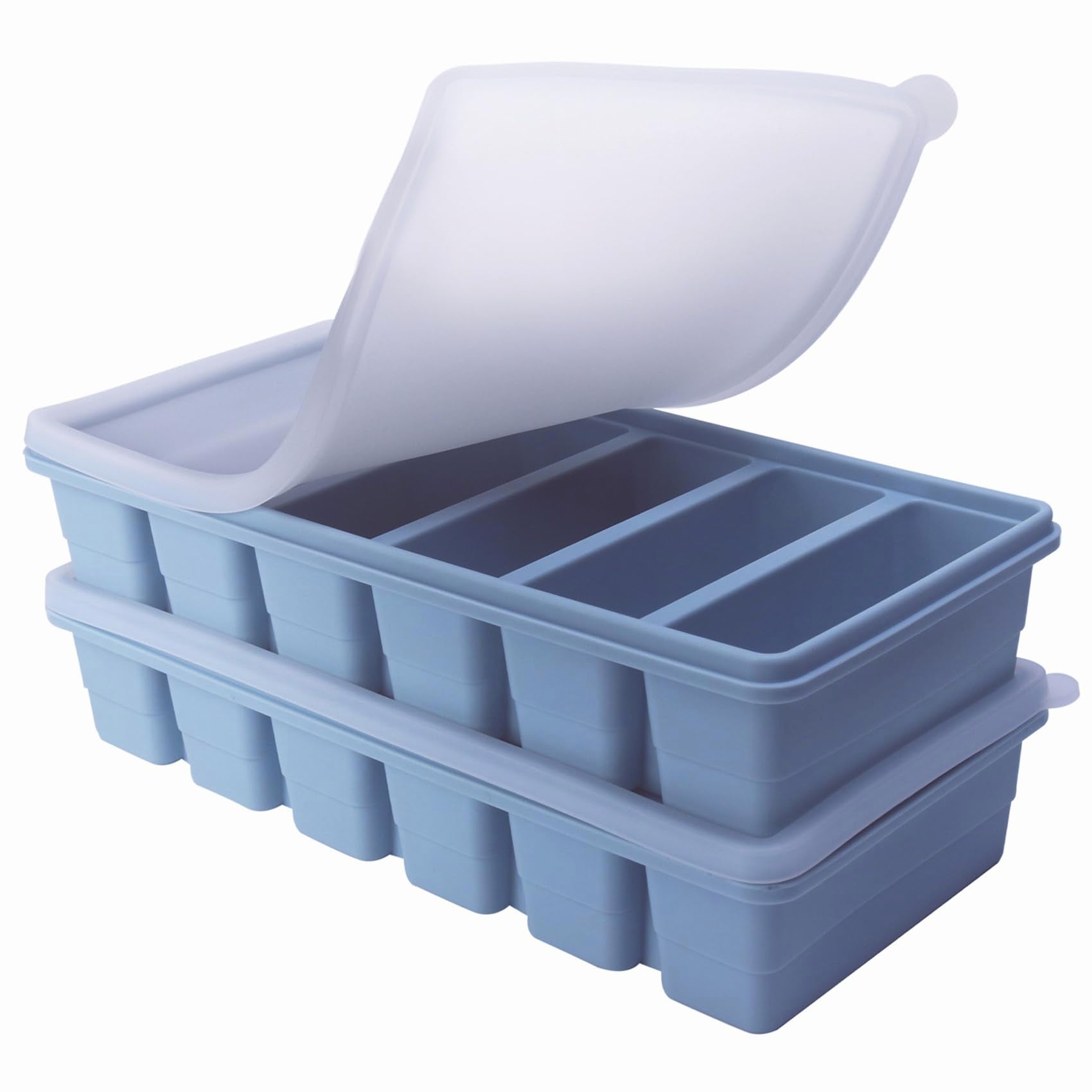 1/2 Cup Silicone Freezer Tray With Lid - Silicone Freezer Molds 2-Pack For meal prep & freezing of various sauces and other dishes, makes 12 perfect 1/2 cup portions cubes (Blue 2 Pack)