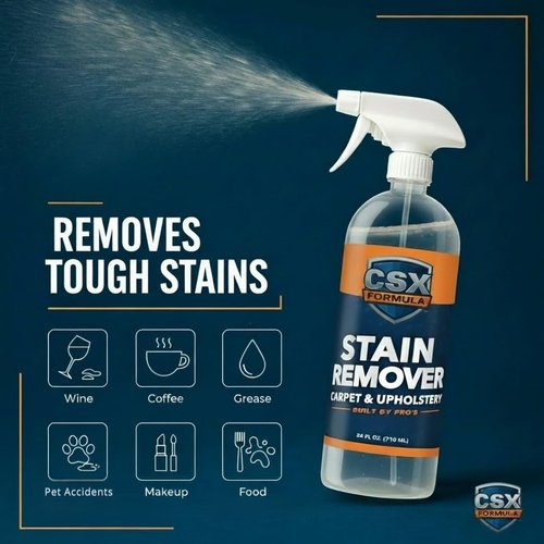 CSX Powerful Stain Remover 24oz – Heavy Duty Carpet & Upholstery Cleaner, Professional Strength, Deep Clean Formula – Removes grease, wine, coffee, ink, food, and more – Made in the USA