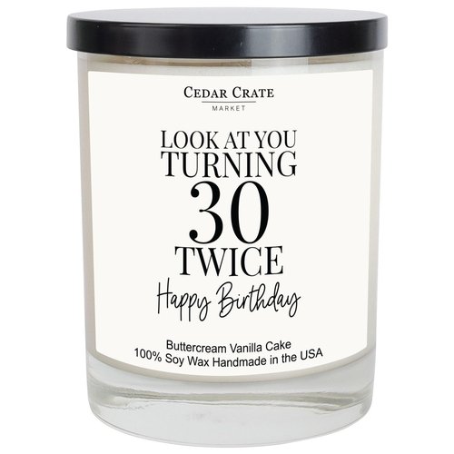 Cedar Crate Market 60th Birthday Gifts for Women Men, Happy 60th Birthday Decorations Candles Gift for Her Him, Funny 60 Years Old Ideas, Buttercream Vanilla Scented Soy Wax, Handmade in USA