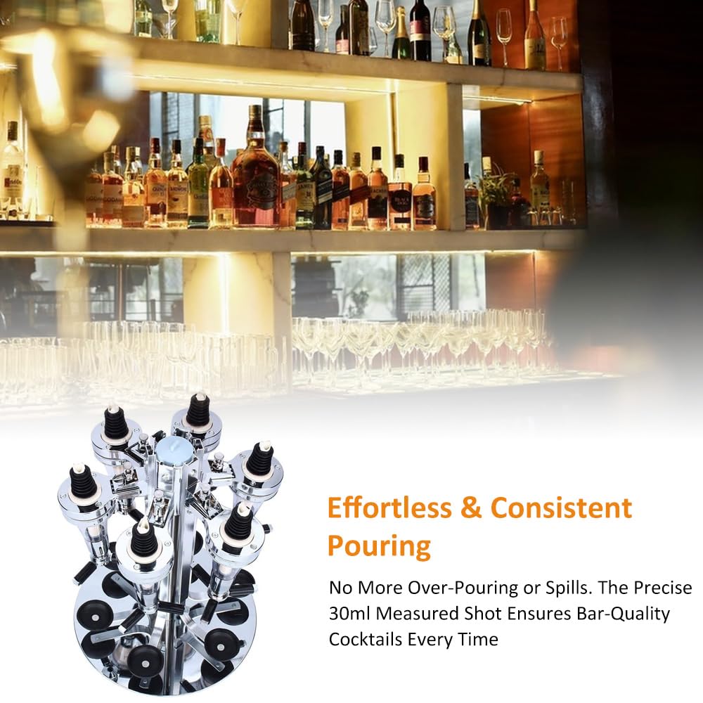 Liquor Dispenser, Alcohol Bar Rotating Liquor Holder Stainless Steel 6 Bottle Professional Revolving Liquor Dispenser