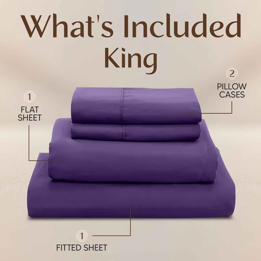 Utopia Bedding King Size Sheet Set - 4 Piece Soft Microfiber Bed Sheets | Oeko Tex Certified (Eggplant)