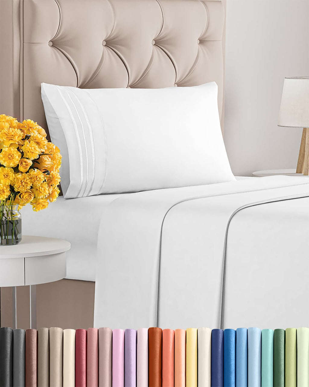 Ultra Soft Twin Size 3 Piece Sheet Set by [Brand Name] - Cooling, Wrinkle-Free Bedding - Fits 8-16 Inch Mattresses - Breathable, Hotel Luxury in Bright White