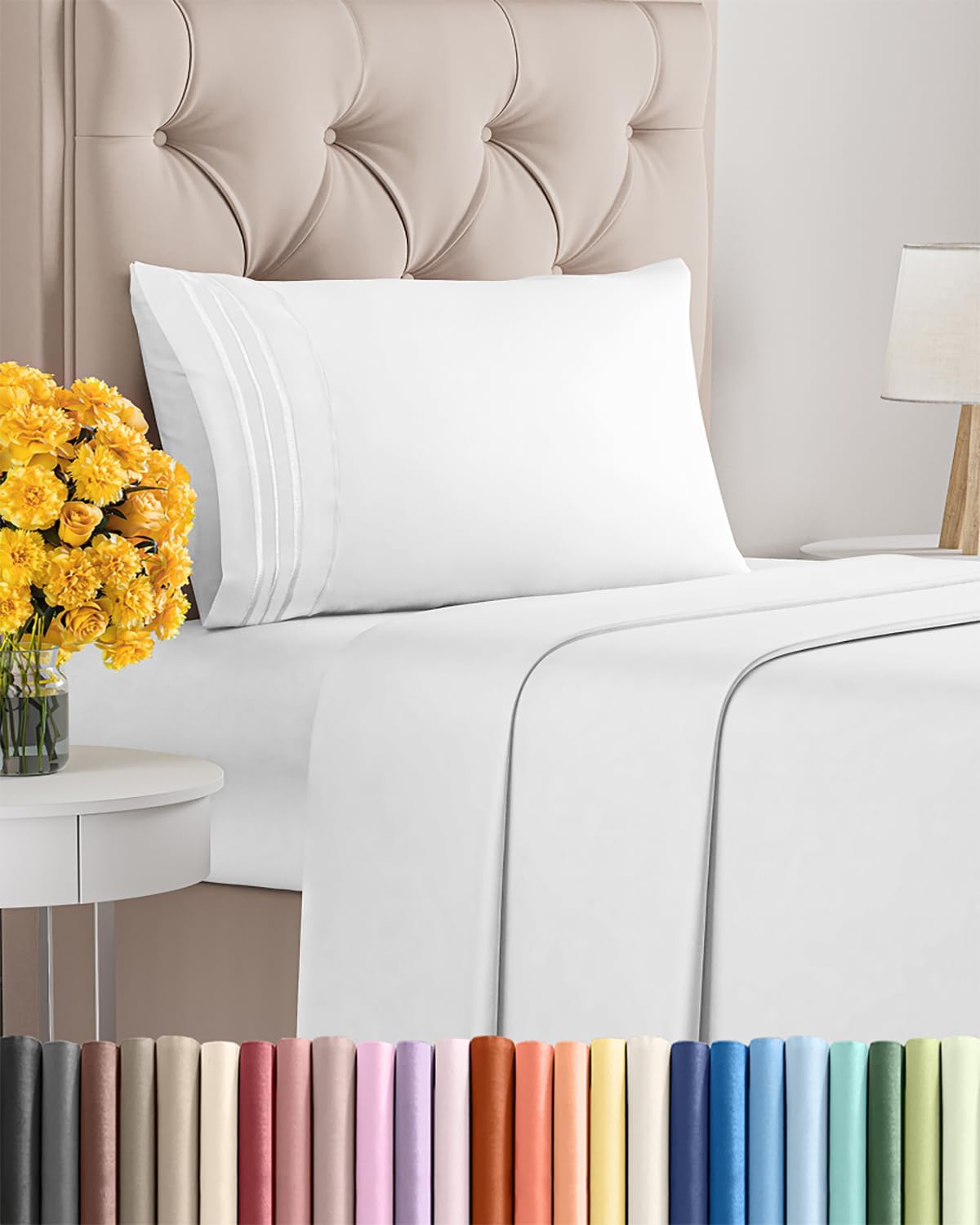 Ultra Soft Twin Size 3 Piece Sheet Set by [Brand Name] - Cooling, Wrinkle-Free Bedding - Fits 8-16 Inch Mattresses - Breathable, Hotel Luxury in Bright White