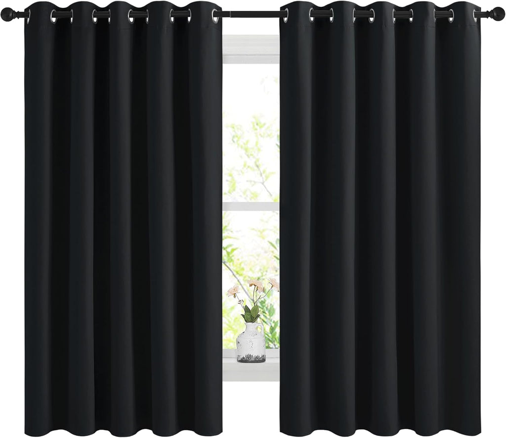 NICETOWN Blackout Curtains - Noise Reducing Thermal Insulation | 66 x 60 Inch, Black, 2 Panels