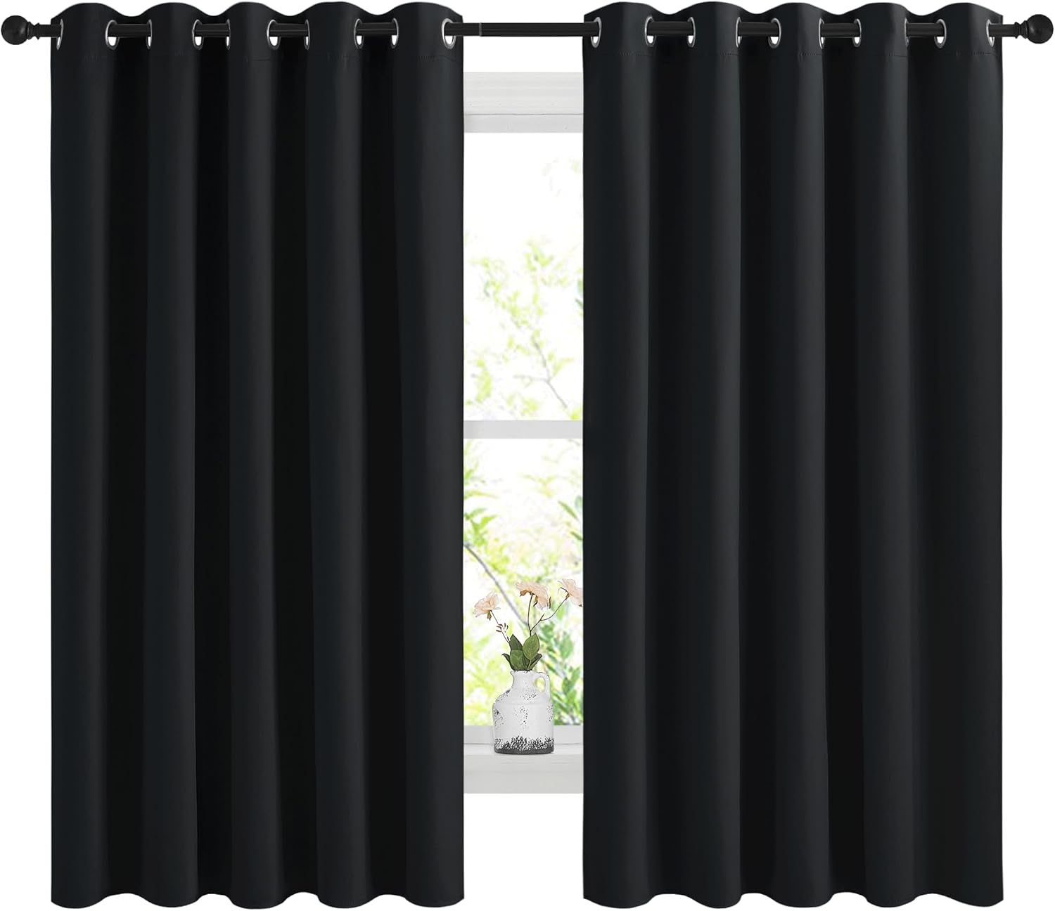 NICETOWN Blackout Curtains - Noise Reducing Thermal Insulation | 66 x 60 Inch, Black, 2 Panels