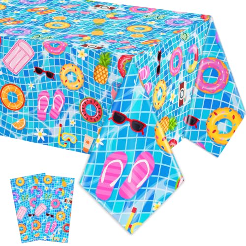 Disposable Pool Party Tablecloth - Blue Hawaiian Theme, Waterproof