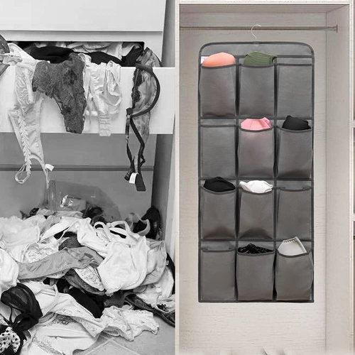 ANIZER Dual Sided Hanging Shoe Organizer for Closet with 24 Large Pockets Hanging Shoe Rack Holder with Rotating Hanger (GREY)