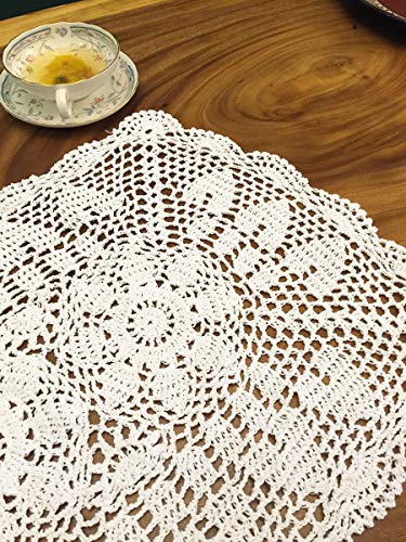 White Handmade Crochet Cotton Table Runner 16x35 Inches - Doily Lace Doilies