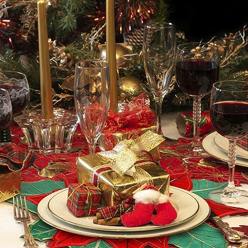 Christmas Embroidered Poinsettia Placemat Set 15x15 Inches for Holiday Dining