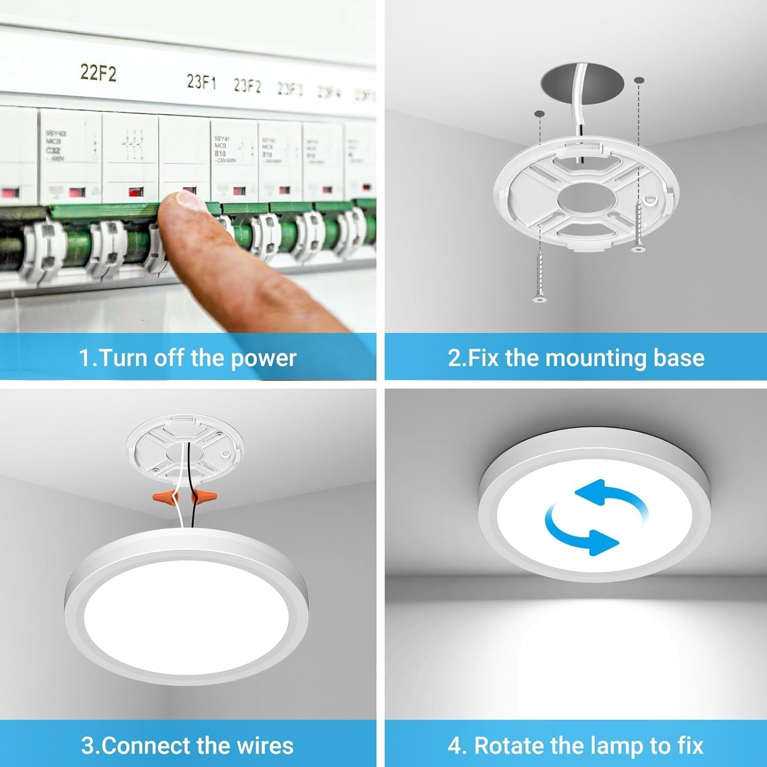 Skiennix 12-Inch LED Ceiling Light - 24W, 2400LM, Selectable 3000K to 6500K | Round Flush Mount Fixture for Bedroom, Bathroom, Kitchen