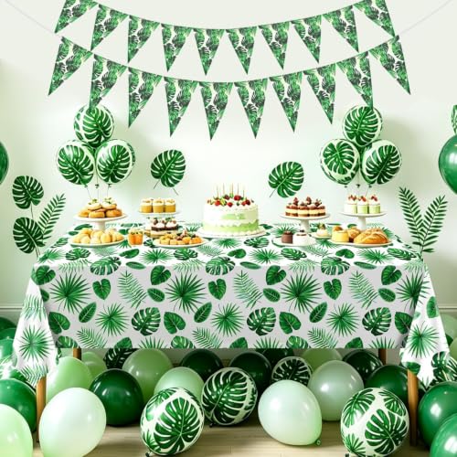 Hawaiian Palm Tree Party Decor Set - 2 Tablecloths & 2 Banners
