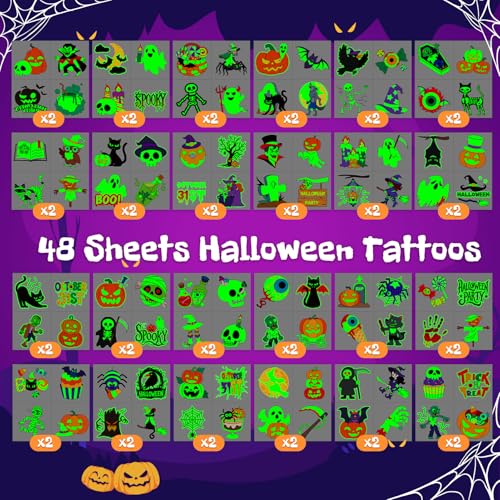 EMOME 192 Pcs Luminous Halloween Temporary Tattoos for Kids Party Favors