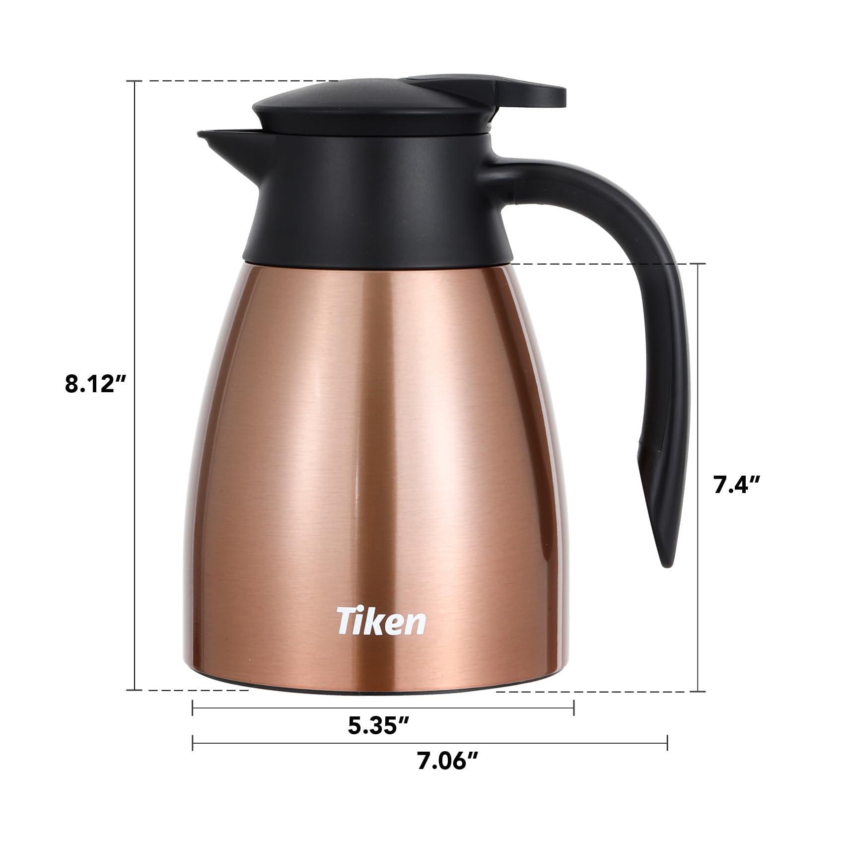 Tiken 34 Oz Thermal Coffee Carafe, Stainless Steel Insulated Vacuum Coffee Carafes For Keeping Hot, 1 Liter Beverage Dispenser (Copper)