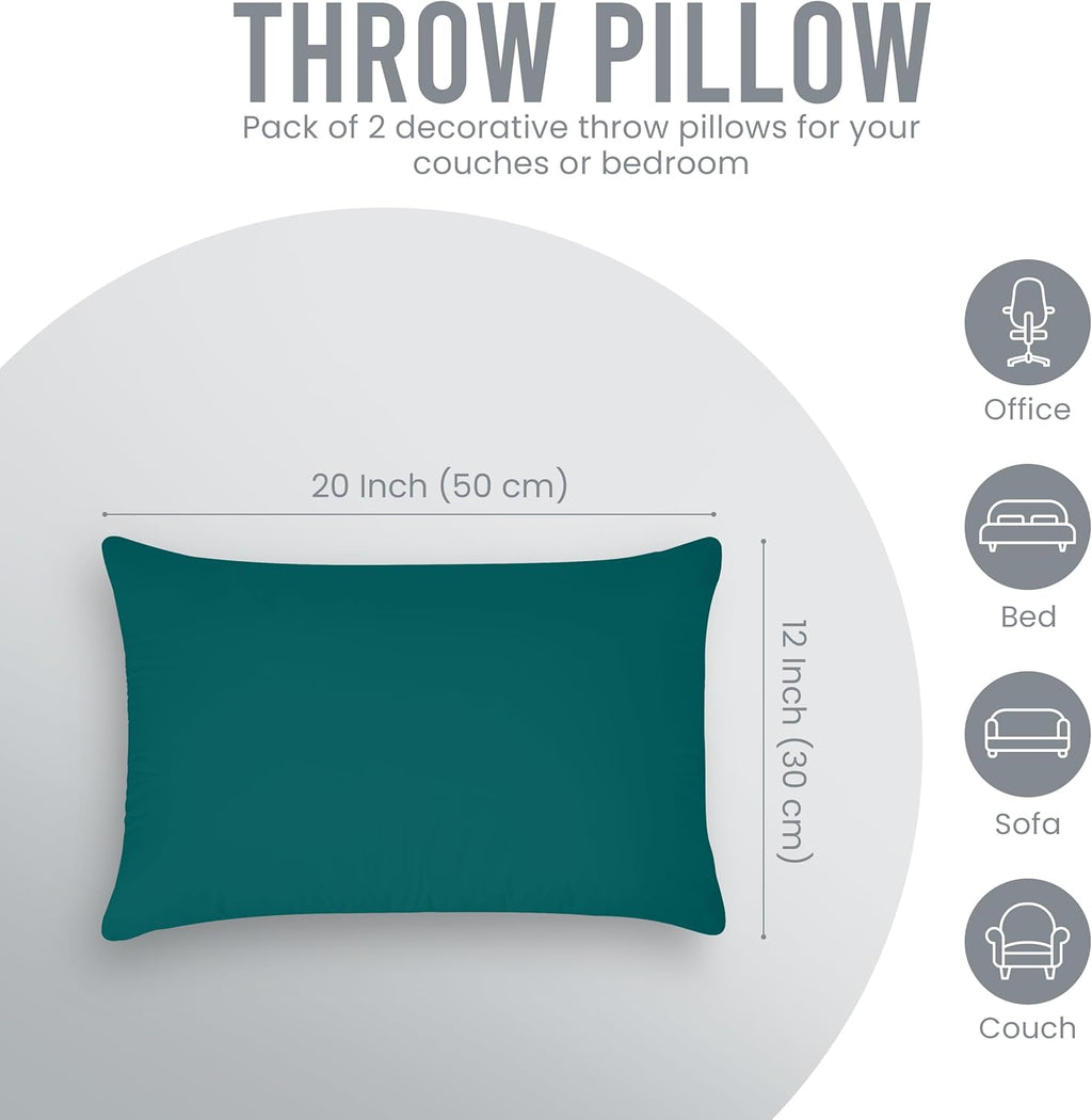 Utopia Bedding 12x20 Pillow Inserts - Set of 2 Dark Teal Decorative Cushions for Bed & Sofa - Soft & Fluffy Support
