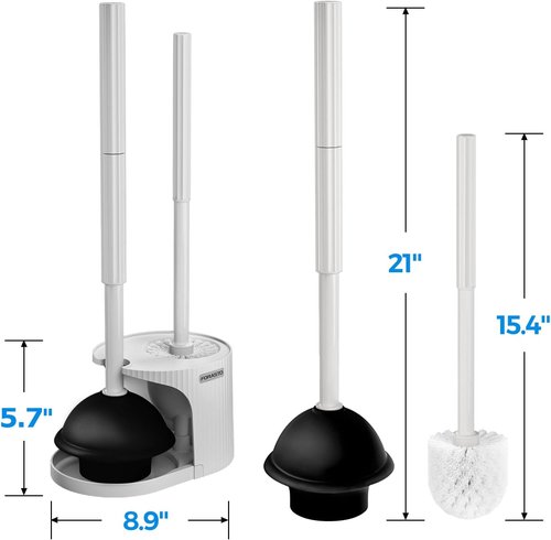Forasto 2-in-1 Toilet Plunger and Brush Set - Extended Handle Bathroom Cleaning Tools | Cream Grey (21 Inch)