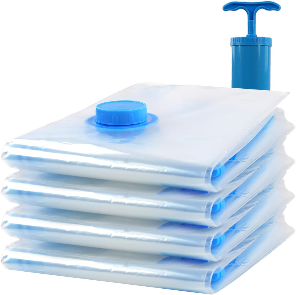 Skiennix Vacuum Storage Bags - 4 Pack Space Saver Bags with Hand Pump for Clothing & Travel