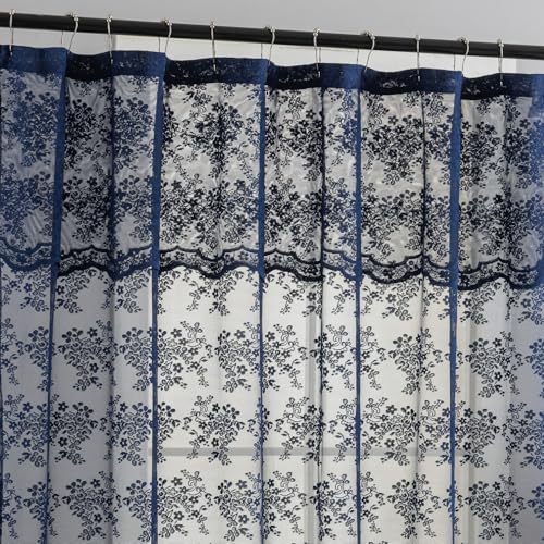 Navy Blue Lace Shower Curtain 36x72 - Scalloped Shabby Chic Stall Curtain