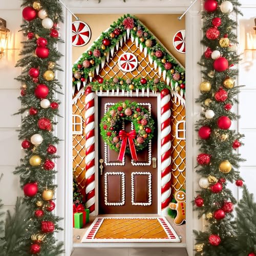 IVN Christmas Candy Arch Door Cover Decoration Banner 71 x 35 Inch - Peppermint Style