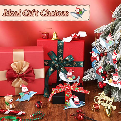 12 Pcs Wooden Christmas Sea Life Ornaments - Santa Ocean Animal Decorations
