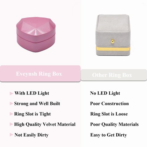 Luxury LED Lighted Engagement Ring Box - Heart Shaped Elegant Pink Ring Case for Wedding Rings, Perfect for Proposal, Anniversary, Ceremony, and Gift Giving
