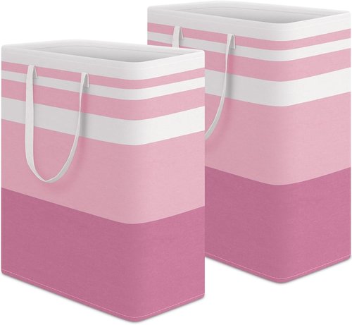 HomeHacks Large Waterproof Laundry Baskets - Collapsible Hampers with Reinforced Handles | Pink, 125L Each