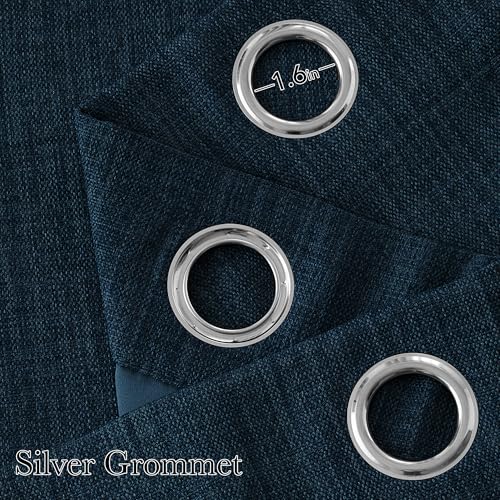 NICETOWN Navy Blue Faux Linen Blackout Curtains - 63" Grommet Panels for Privacy