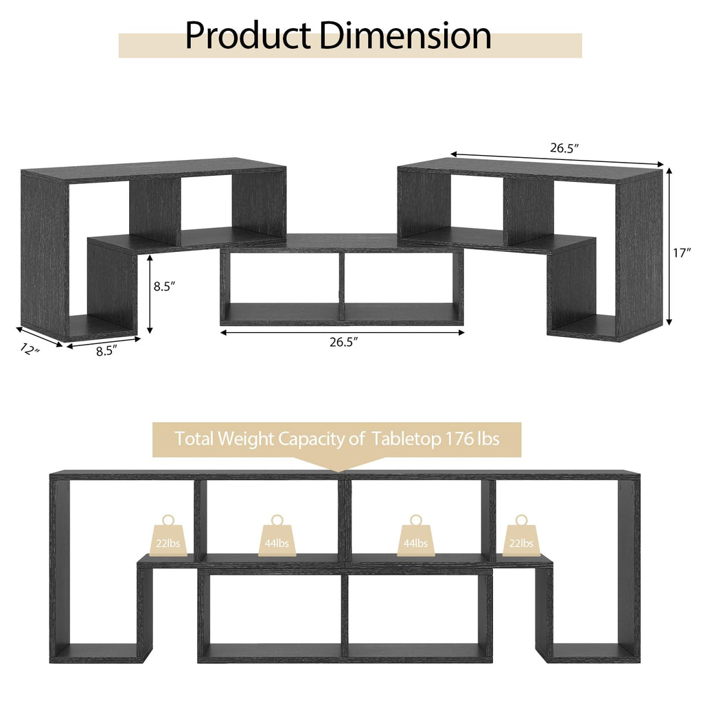 Tangkula 3 Pieces Console TV Stand, Free-Combination Entertainment Center for 50 55 60 65 Inch TV, Minimalist Modern TV Table Media Stand, DIY Open Storage Bookcase for Living Room (Black Wood Grain)