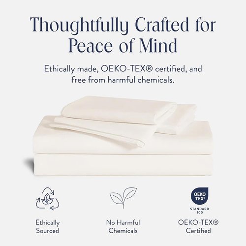 Brooklinen Luxury Sateen King Size Sheet Set - 100% Cotton, Soft & Durable Cream Bedding | Oeko-TEX Certified