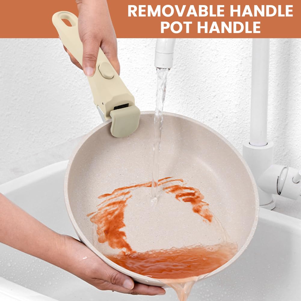 Removable Pot Handle, Cream White Detachable Pan Handles with 2 PCS Silicone Oven Mitts Heat Resistant, Universal Pan Replacement Handles for Pots and Pans