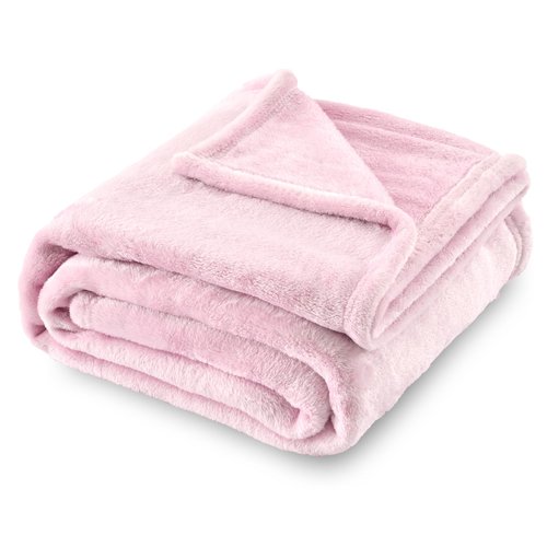 SOCHOW Flannel Fleece Blanket Throw Size, All Season Lightweight Super Soft Cozy Blanket for Bed or Couch, Light Pink, 50x60 inches