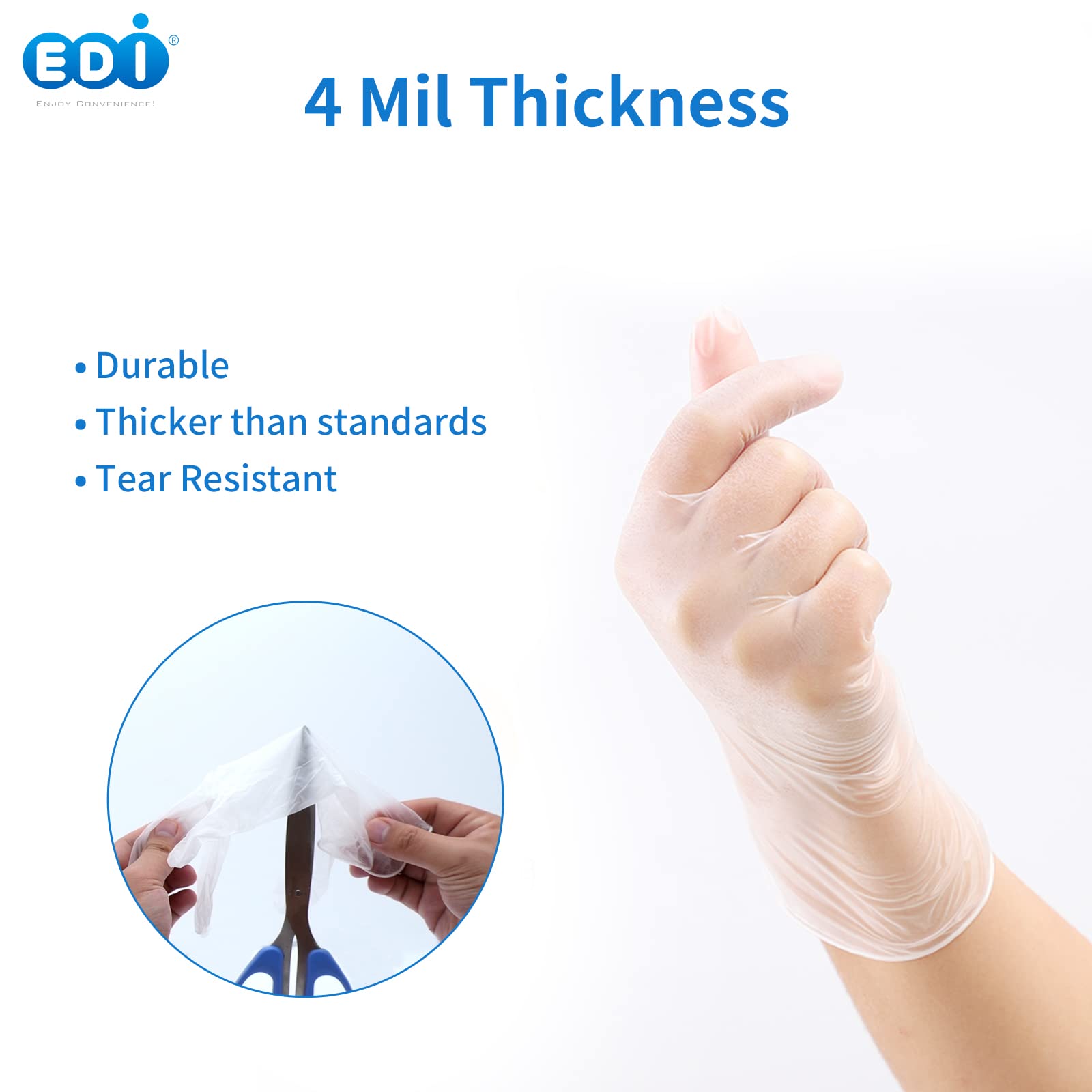 EDI Disposable Vinyl Gloves - Clear, Powder-Free, Latex-Free, Ambidextrous, Large/Extra Large, 100 Count