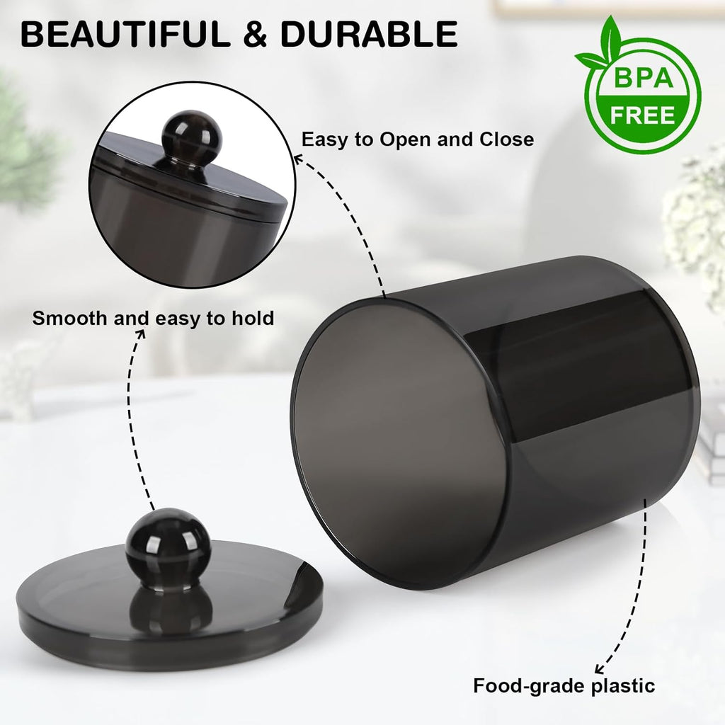 WEISHI Qtip Holder Dispenser - 4 Pack Small Plastic Apothecary Jars for Bathroom Storage | Black