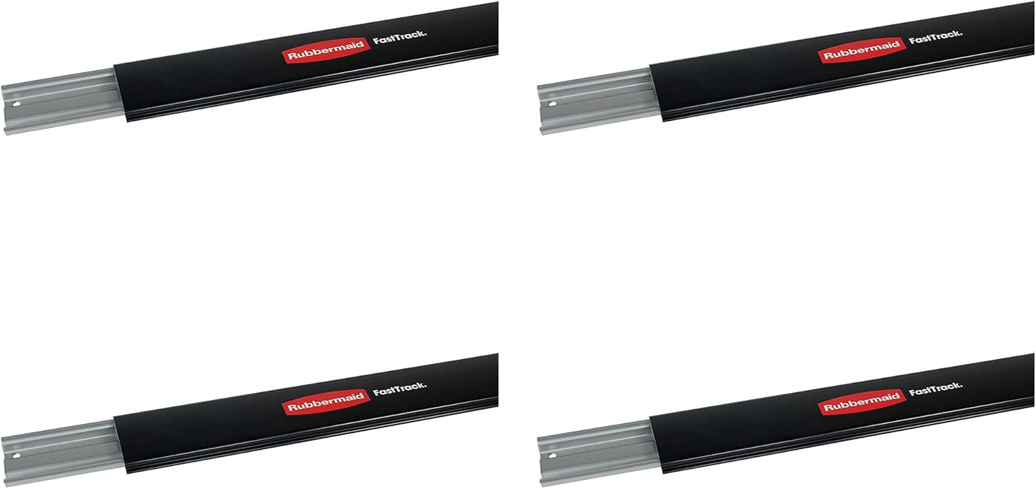 Rubbermaid Heavy-Duty Steel Horizontal Wall Mounted Storage Rail - 48 Inch | 4 Pack for Home/Garage
